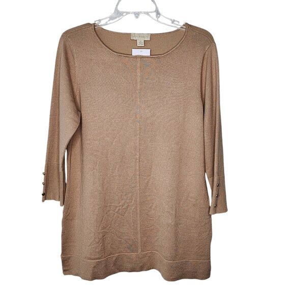 Appleseeds Tan Rayon Polyester Blend Knit Tunic Length Sweater Top M New - Picture 1 of 8